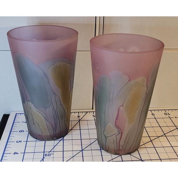 2 Nouveau Art Glass Tumblers by Rueven, Hand Painted - Picture 4 of 9